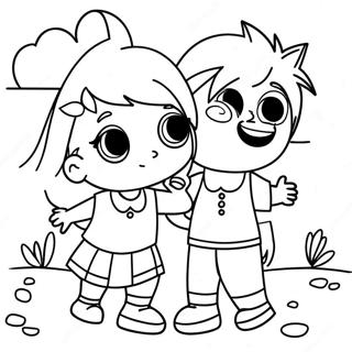 Pagina da colorare giocosa di fratello e sorella | pagina da colorare Fratello e Sorella