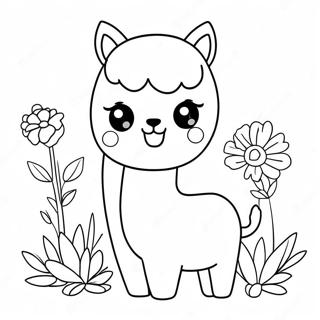 Pagina da Colorare della Carina Alpaca con Fiori | pagina da colorare Alpaca