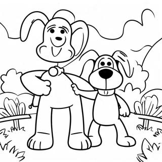 Pagina da Colorare di Wallace e Gromit nel Giardino | pagina da colorare Wallace e Gromit