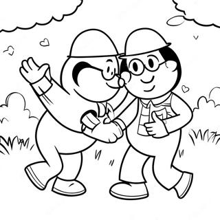 Pagina da Colorare di Burt e Ernie che Giocano nel Parco | pagina da colorare Burt e Ernie