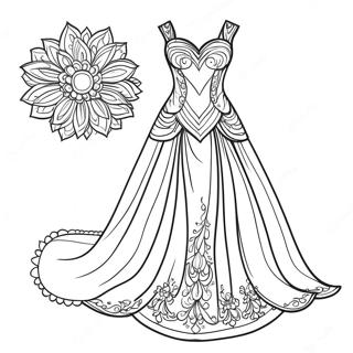 Pagina da Colorare di Abito da Sera Elegante | pagina da colorare Moda Realistica