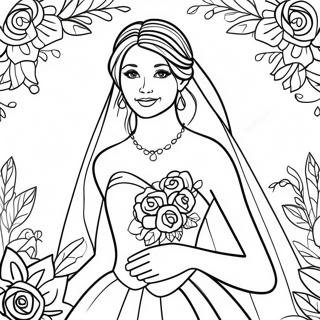 Pagina da Colorare di Bella Sposa in Abito da Sposa | pagina da colorare Sposa