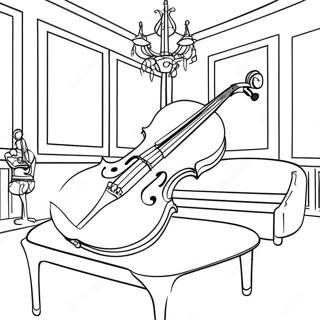 Pagina da Colorare di Violino Elegante in una Stanza della Musica | pagina da colorare Violino