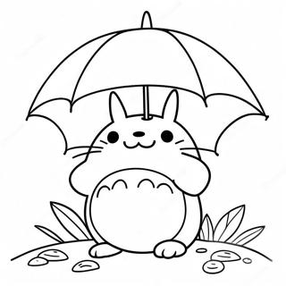 Pagina da colorare di Totoro carino con ombrello | pagina da colorare Totoro