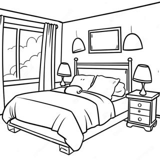 Pagina da Colorare dell'Interno della Camera da Letto Accogliente | pagina da colorare Interni