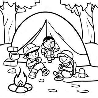 Pagina da Colorare dei Boy Scouts in Campeggio Avventuroso | pagina da colorare Scout