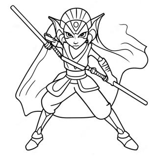 Pagina da Colorare di Ahsoka in Duello con la Spada Laser | pagina da colorare Ahsoka
