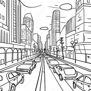 Pagina da Colorare Strada di Città Affollata | pagina da colorare Strada