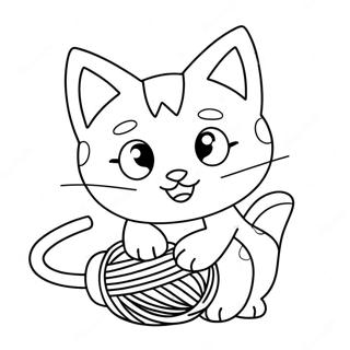 Pagina da Colorare di un Carino Litten che Gioca con il Filato | pagina da colorare Litten