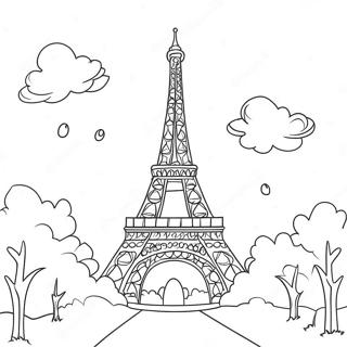 Pagina da Colorare della Torre Eiffel al Tramonto | pagina da colorare Torre Eiffel