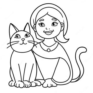 Zia Divertente con un Gatto Pagina da Colorare | pagina da colorare Zia