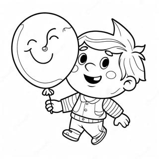 Pagina da Colorare del Felice Figlio con un Palloncino | pagina da colorare Figlio