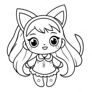 Pagina da Colorare di Miku Carina con Orecchie da Gatto | pagina da colorare Miku