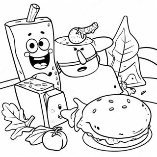 Pagina da Colorare del Banchetto del Ringraziamento di SpongeBob | pagina da colorare SpongeBob Ringraziamento