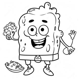 Pagina da Colorare di SpongeBob con il Tacchino | pagina da colorare SpongeBob Ringraziamento