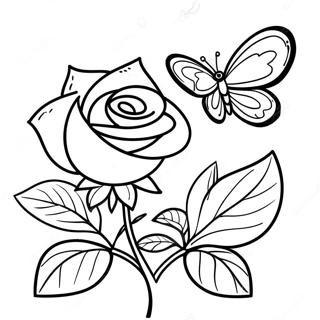 Pagina da Colorare di Rosa e Farfalla | pagina da colorare Rosa e Farfalla