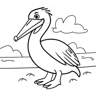 Pagina da Colorare del Pellicano Colorato sulla Spiaggia | pagina da colorare Pellicano