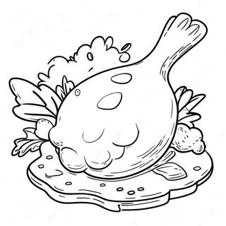 Pagina da Colorare Coscia di Pollo Fritto Croccante | pagina da colorare Pollo Fritto
