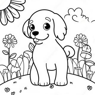 Cavapoo Giocoso in un Campo di Fiori Pagina da Colorare | pagina da colorare Cavapoo