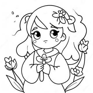 Carina Ragazza Anime con Fiori da Colorare | pagina da colorare Bellezza Anime