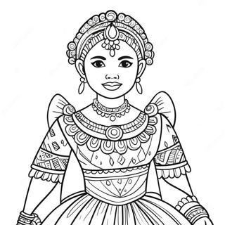 Maya nel Suo Vestito Colorato da Colorare | pagina da colorare Maya e i Tre
