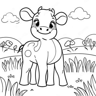 Carino Vitello in un Prato Pagina da Colorare | pagina da colorare Vitello