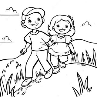 Pagina da Colorare di Jack e Jill che Scalano la Collina | pagina da colorare Jack e Jill