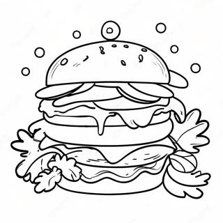 Pagina da colorare di hamburger con formaggio e cetrioli | pagina da colorare Hamburger