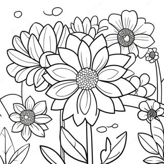 Pagina da Colorare di un Bellissimo Giardino di Dahlia | pagina da colorare Dalia