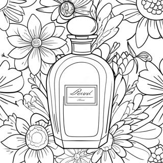 Pagina da Colorare della Bottiglia di Profumo Elegante con Fiori | pagina da colorare Profumo