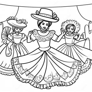 Pagina da Colorare Scena di Danza Folklorica Tradizionale | pagina da colorare Folklorico