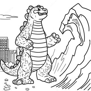 Pagina da Colorare di Godzilla 2000 che Distrugge la Città | pagina da colorare Godzilla 2000