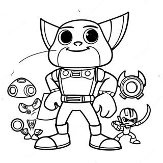 Pagina da colorare della scena d'avventura di Ratchet e Clank | pagina da colorare Ratchet e Clank