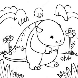Pagina da Colorare Carino Armadillo in un Campo di Fiori | pagina da colorare Armadillo
