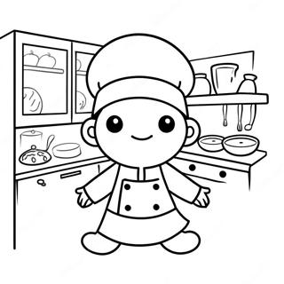 Pagina da Colorare del Carino Chef in Cucina | pagina da colorare Cucina