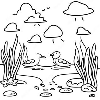 Pagina da Colorare della Scena Naturale delle Zone Umide | pagina da colorare Zone Umide