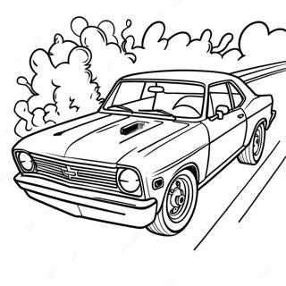 Pagina da Colorare della Chevy Nova in Azione di Corsa | pagina da colorare Chevy Nova