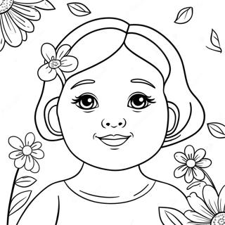 Cute Ava con Fiori Pagina da Colorare | pagina da colorare Ava