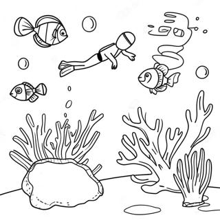 Colorato Reef Corallino con Subacqueo Pagina da Colorare | pagina da colorare Subacqueo