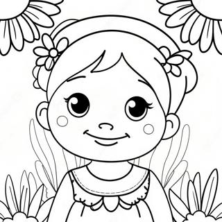 Pagina da Colorare di una Carina Anya con Fiori | pagina da colorare Anya