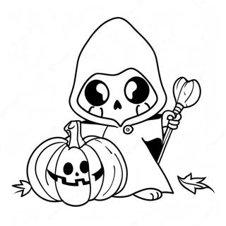 Pagina da Colorare del Carino Mietitore con una Zucca | pagina da colorare Morte