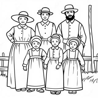 Pagina da Colorare di una Famiglia Amish in Abbigliamento Tradizionale | pagina da colorare Amish