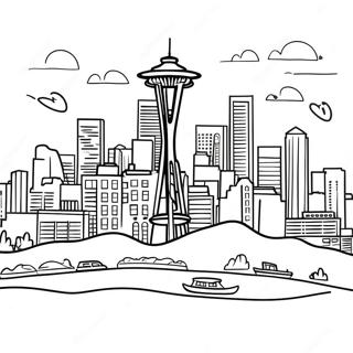 Pagina da Colorare Skyline di Seattle | pagina da colorare Seattle