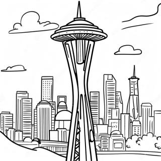 Pagina da Colorare Colorata della Space Needle di Seattle | pagina da colorare Seattle