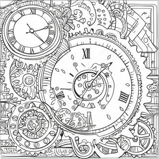 Pagina da Colorare Ingranaggio e Orologio Steampunk | pagina da colorare Steampunk