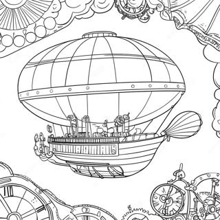 Pagina da Colorare Avventura in Aeronave Steampunk | pagina da colorare Steampunk