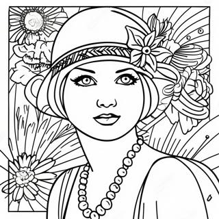 Pagina da colorare della ragazza flapper degli anni '20 | pagina da colorare anni '20
