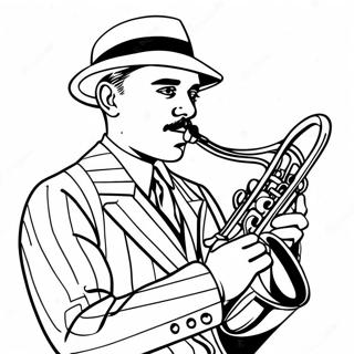 Pagina da colorare del musicista jazz degli anni '20 | pagina da colorare anni '20