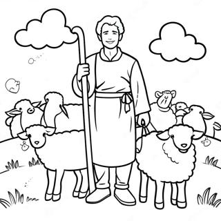 Pagina da Colorare del Pastore con Pecore Felici | pagina da colorare Pastore e Pecore