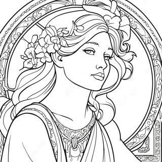 Pagina da Colorare di Alphonse Mucha | pagina da colorare Alphonse Mucha
